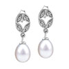 Crystal Silver Oval And Dangling Pearl Earrings