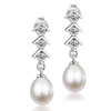 Sterling Silver Stick With Triple Clear Rhinestone Crystal Dangle Pearl Ea...