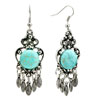 Vintage Silver Heart Turquoise  Chandelier  Dangle Earrings
