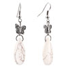 Silver Butterfly Hanging White April Birthstone Earrings