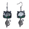 Cute Cat With Morion Rhinestone Crystal Oval And Detailed Crystal Dangle E...