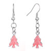 Silver Tone Rose Pink Enamel Xmas Tree Dangle Earrings