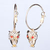 Hoop Dangle Cute Owl With Red January Birthstone Crystal Eyes Dangle Earri...
