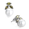 Olivine Rhinestone Crystal Petal And White Pearl Stud Earrings