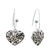 Vintage Sterling Silver Heart Shape With Flower Pattern Dangle Earrings