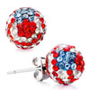 Ball With April July And September Birthstone Clear Red And Blue Crystal Stud Earrings