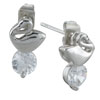  Swan  And April Birthstone Clear Crystal Round Stud Earrings