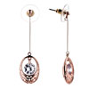 Vintage Rose Oval Hollow Pattern With Crystal Dangle Earrings