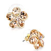 Golden Flower With Swirl And Light Peach Rhinestone Crystal Stud Earrings