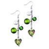 Heart And Round Green Murano Glass Earrings