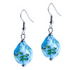 Silver Foil Blue Twist Leaf Earrings