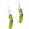 Dangle Curved Lime Green Flowered Murano Glass Earrings