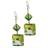 Dangle Green Silver And Gold Square Murano Glass Earrings