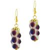 Gold Tone Purple Spotted Silver Foil Murano Glass Earrings