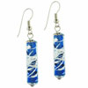 Dangle Light Blue Silver Cylinder Murano Glass Earrings