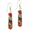 Red Gold And Silver Flower Cylinder Murano Glass Earrings