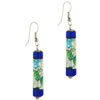 Green And Silver Mosaic Cylinder Murano Glass Earrings