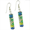 Dangle Light Blue And Green Cylinder Murano Glass Earrings