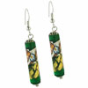 Green Gold And Silver Flower Cylinder Murano Glass Earrings