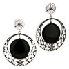 Big Black Birthstone Silver Round With Pattern Black Resin Earrings