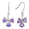 Silver Tone Flower With February Birthstone Tanzanite Crystal Dangle Earri...