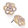 Golden Flower With Vintage Rose Rhinestone Crystal Stud Earrings