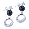 Dangle Crystal Hoop And Black Gemstone 925 Sterling Silver Earrings