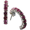 Pink Crystal Silver Hoop Earrings