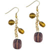 Amber And Purple Beaded Dangle Murano Glass Earrings