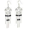 Sterling Silver Flower Dangling Black Beaded Earrings