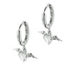 Sterling Silver Dangle Heart Wings Cz Earrings