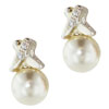 Sterling Silver Crossed April Diamond Color Cz Faux Pearl Earrings