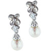 Sterling Silver Flower Dangle Faux Pearl Earrings