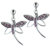 Sterling Silver Purple February Amethyst Color Cz Dragonfly Earrings