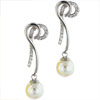 Sterling Silver Cane Shaped April Diamond Color Cz Faux Pearl Earrings