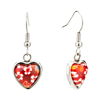 Red Heart With White Flower Millefiori Murano Glass Dangle Love Earrings