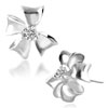 Sterling Silver Bowknot With April Birthstone Clear Crystal Stud Earrings