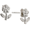 Sterling Silver Flower With Leaves Stud Earrings
