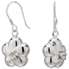 Cute Sterling Silver Flower With April Birthstone Clear Crystal Dangle Ear...