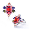 Colorful Crystal With Large Red Crystal Floral Stud Earrings