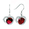 Jan Birthstone Garnet Red Crystal Heart Dangle Earrings