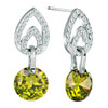Silver Tone Aug Birthstone Peridot Green Crystal Dangle Earrings