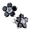 Black Rhinestone Crystal Diamond Accent Flower Stud Earrings
