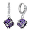 Purple February Birthstone Crystal Square Dangle Earrings