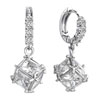 Hoop Dangle Square Clear Crystal April Birthstone Earrings