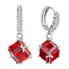 Hoop Dangle Square Red Crystal July Birthstone Earrings
