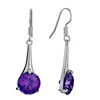 Feb Birthstone Amethyst Purple Crystal Diamond Accent Dangle Earrings