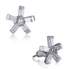 Classic 5 Petal Floral With April Birthstone Clear Crystal Stud Earrings