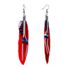 Black And White Peacock Dangle Double Beads Links Red Feather Earrings