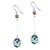 Silver Intricate Line Green Ball Earrings